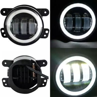 Купити Протитуманні LED Фари круглі Лінза з ДХО та поворотом 4" &Oslash;100 мм 10-30V 15W 45W 7000K 2 шт (ip68 circle W/Y) 9031 Протитуманні фари LED з лінзою і світло-тіньової кордоном
