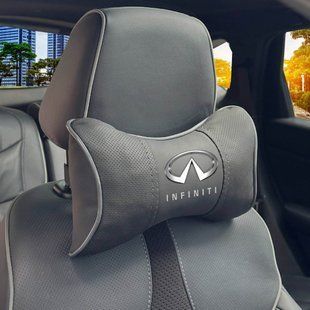 Купить Подушка на подголовник с логотипом Infiniti Экокожа 3D Цветной лого Черная-Серый кант 1 шт 91703 Подушки на подголовник - под шею