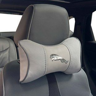 Купити Подушка на підголівник з логотипом Jaguar Екошкіра 3D Кольоровий лого Сірі-Сірий кант 1 шт 91835 Подушки на підголовник - під шию