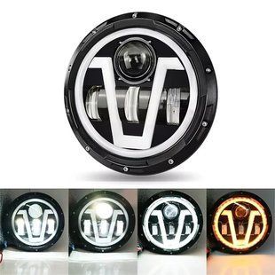 Купить Фара LED ВАЗ 2101 2121 ГАЗ УАЗ иномарки мото 7 дюймов с V-образными ДХО и линзой (Завод) 89651 Дополнительные LЕD фары