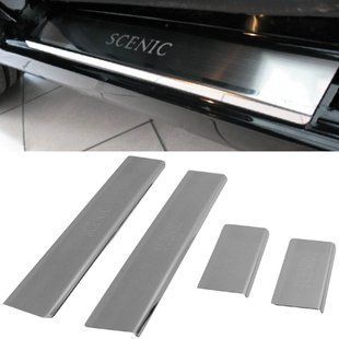 Купити Накладки на пороги для Renault Scenic / Grand Scenic II 2003-2009 Нержавіюча сталь із загином та Логотипом 4 шт (Premium P-RE22) 96635 Накладки на пороги та бампер