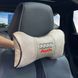 Купить Подушка на подголовник с логотипом Audi Экокожа 3D Цветной лого Бежевая-Коричневый кант 1 шт 91553 Подушки на подголовник - под шею