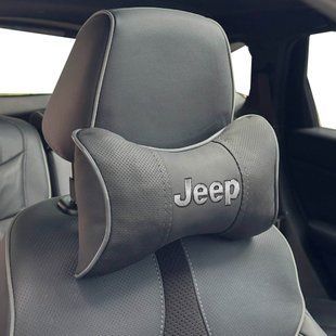 Купить Подушка на подголовник с логотипом Jeep Экокожа 3D Цветной лого Черные-Серый кант 1 шт 91598 Подушки на подголовник - под шею
