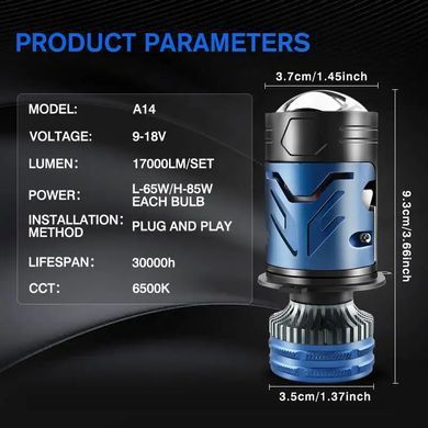 Купити LED лампи автомобільні H4 Mini 140W 16000LM 6000K 4570+4570 Module 9-30V (Лінзовані D37 мм З Оманкою Canbus) F90 95029 LED Лампи PRO Лінзовані