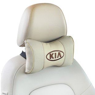 Купить Подушка на подголовник с логотипом Kia экокожа Бежевая 1 шт 60537 Подушки на подголовник - под шею
