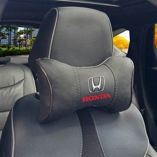 Купити Подушка на підголівник з логотипом Honda Екошкіра 3D Кольоровий лого Чорна-Коричневий кант 1 шт 91717 Подушки на підголовник - під шию