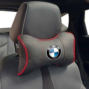 Купить Подушка на подголовник с логотипом Bmw Экокожа 3D Цветной лого Черная-Красный кант 1 шт 91556 Подушки на подголовник - под шею
