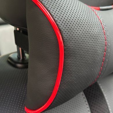 Купить Подушка на подголовник с логотипом Bmw Экокожа 3D Цветной лого Черная-Красный кант 1 шт 91556 Подушки на подголовник - под шею
