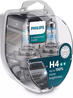 Купити Автолампа галогенна Philips X-treme Vision Pro +150% H4 12V 60/55W 3600K 2 шт (12342XVPS2) 38407 Галогенові лампи Philips