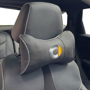 Купить Подушка на подголовник с логотипом Smart Экокожа 3D Цветной лого Черная-Серый кант 1 шт 91847 Подушки на подголовник - под шею
