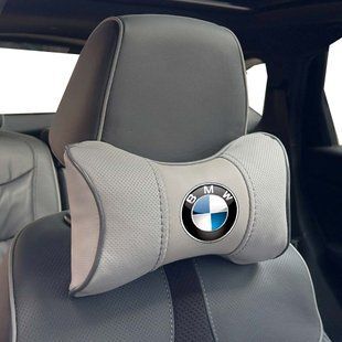 Купить Подушка на подголовник с логотипом Bmw Экокожа 3D Цветной лого Серая-Серый кант 1 шт 91557 Подушки на подголовник - под шею