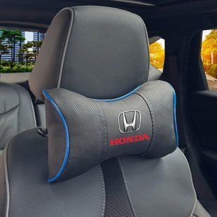 Купити Подушка на підголівник з логотипом Honda Екошкіра 3D Кольоровий лого Чорна-Синій кант 1 шт 91718 Подушки на підголовник - під шию