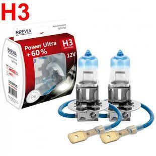 Купить Автолампа галогенная Power Ultra +60% H3 12V 55W 2 шт (12030PUS) 57718 Галогеновые лампы Brevia